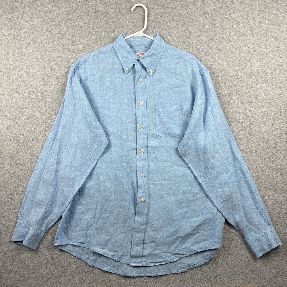 Brooks Brothers Shirt Mens Large Blue Irish Linen Button Down